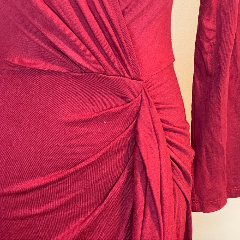 Fraiche by J cranberry red asymmetrical faux wrap mini dress - Picture 4 of 6